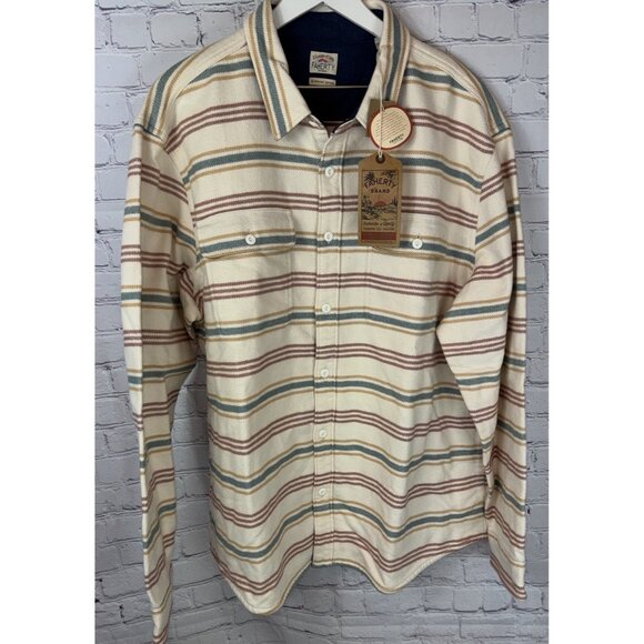NWT FAHERTY Wavebreaker Shirt Dune Sky Stripe Organic Cotton Size XXL MSRP $198 - Picture 3 of 12